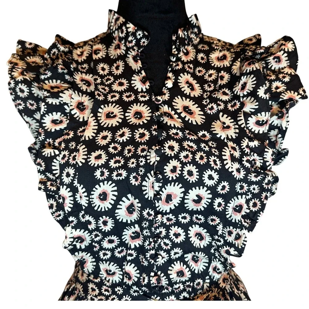 Outerknown Canyon Midi Dress Sz S Organic Cotton Pitch‎ Black Bramble Daisy Belt